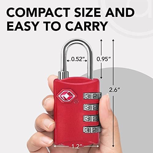 TSA Locks for Luggage, 2-Pc Durable Steel Padlock, Keyless Easy to Read 4-Digit Combination Lock for Backpacks, Travel Suitcases, Toolbox, Filing Cabinets, Baggage & Gym Locker, Red