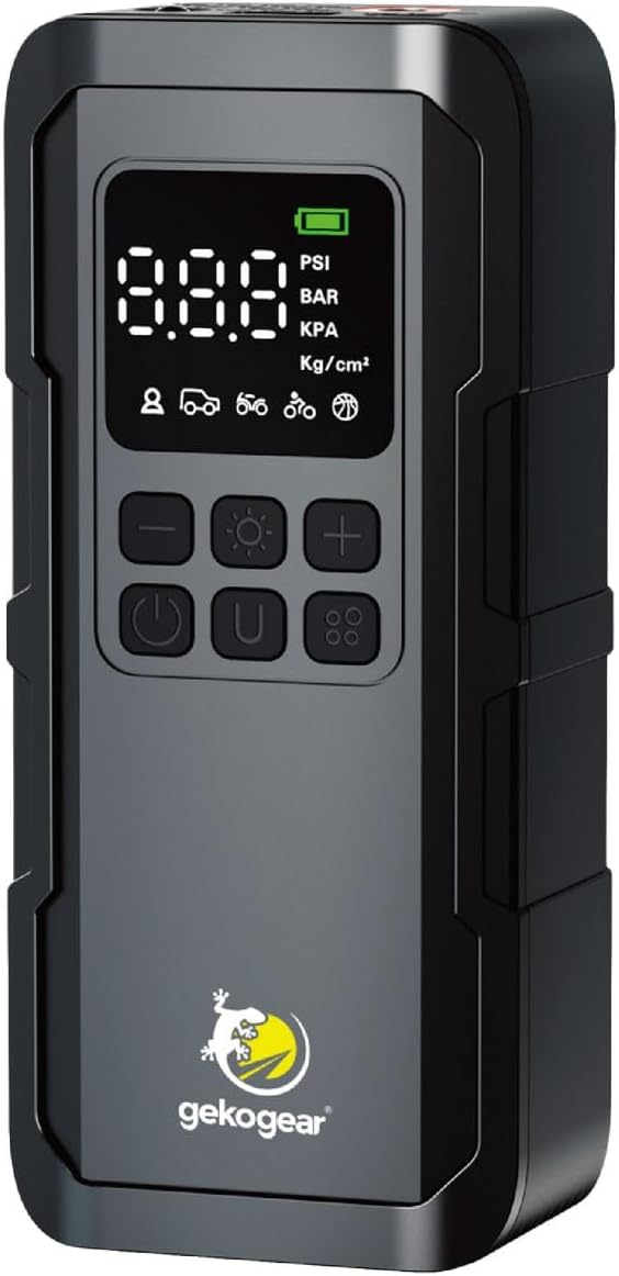 myGEKOgear Tire Inflator Portable Air Compressor - 150PSI Portable Air Pump, Accurate Pressure LCD Display, 5 Preset Modes, Fast Inflation for Cars, Bikes & Motorcycle Tires, Balls