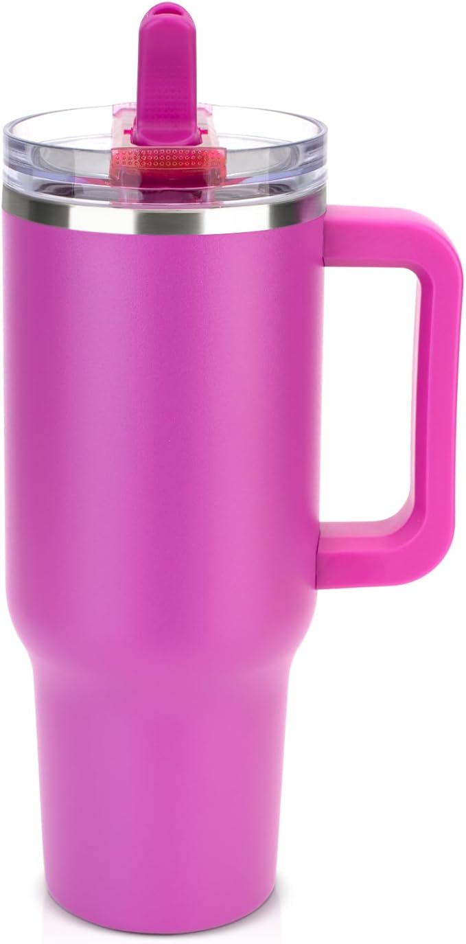 Sursip 40 oz Tumbler with Handle and Flip Straw, 100% Leakproof Lid Insulated Cup Stainless Steel Water Bottle for Cold Drinks Travel Mug, BPA-Free, Dishwasher Safe