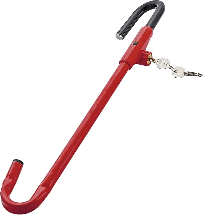 Steering Wheel Lock Anti-Theft Car Device, Steering Wheel Pedal Brake Lock Retractable Hook Car Security Products Universal Fit(Red)