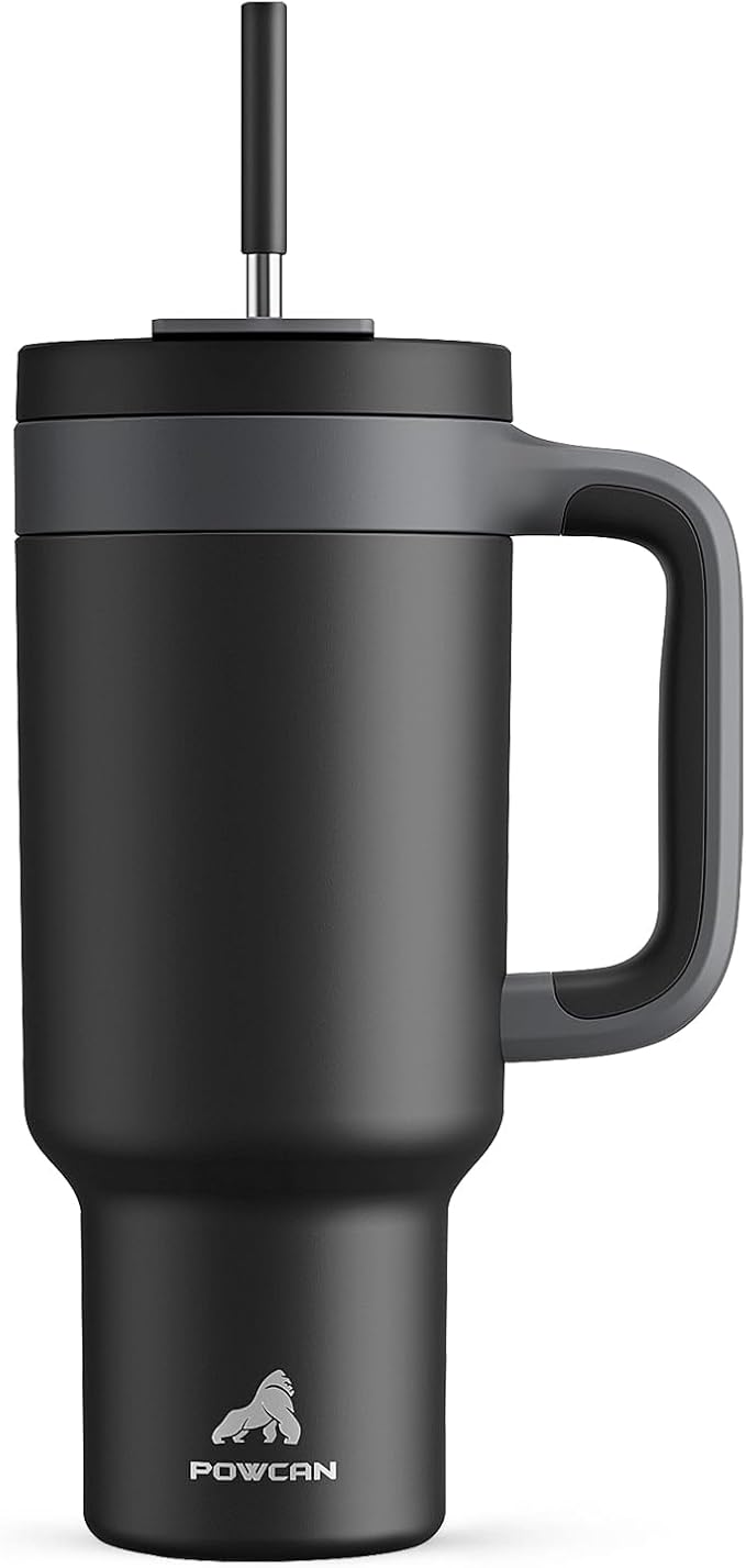 POWCAN 40 oz Tumbler with Handle, 2-in-1 Straw and Sip Lid, Leakproof, Dishwasher Safe, Insulated Stainless Steel Travel Coffee Mug, Keeps Cold for 34 Hours, Fits in Car Cup Holder (Midnight)