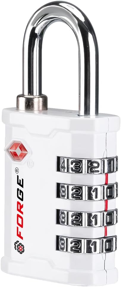 FORGE 4 Digit TSA Approved Combinaiton Lock, Great for Tool Box and Case Lock, Combination Padlock for Travel, White 1 Lock.