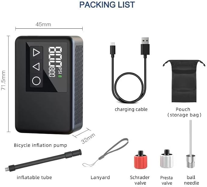 BL-01 Mini Cordless Tire Inflator, 120 PSI USB-C Rechargeable Brushless Air Pump with Digital Pressure Gauge and Auto Shut-Off for Bikes, Cars and Balls