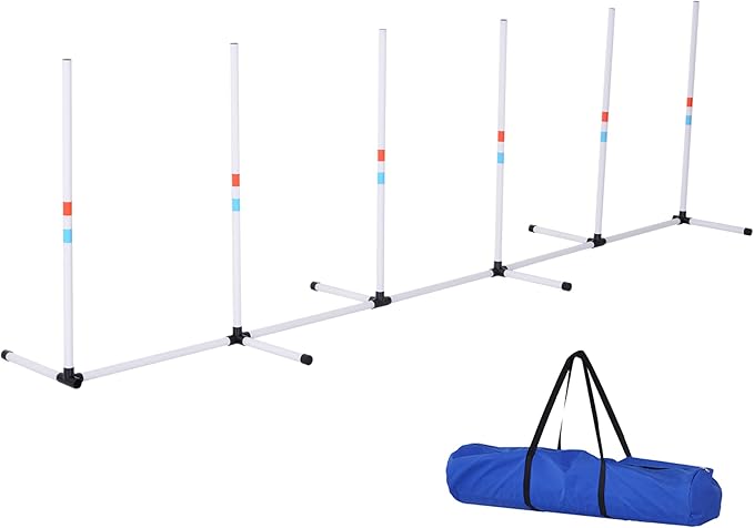 PawHut Adjustable Dog Agility Training Obstacle Set with Weaves Poles and Storage Bag
