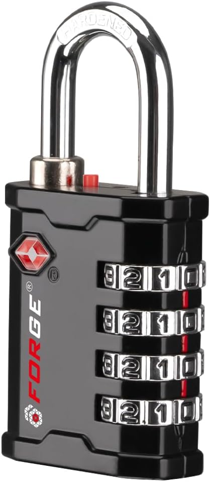 FFORGE 4-Digit TSA Approved Travel Locks – TSA008 Key System, Key Duplication Impossible, Heavy-Duty Combination Padlock for Travel, Gym, Pelican Case. Black 1 Lock.