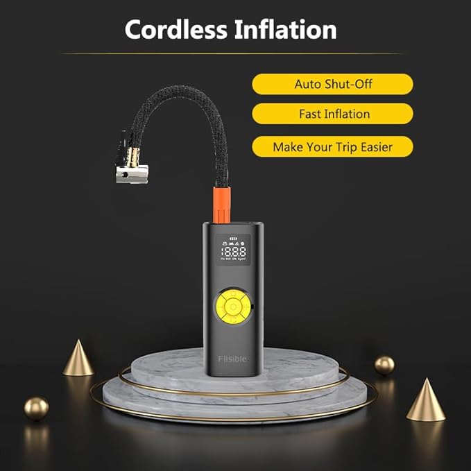 Air Compressor Portable Tire Inflator, 9000mAh Electric Air Pump, 150PSI Bike Pump Cordless Fast Inflate with Pressure Gauge & LED Light & LCD Display for Cars, Bikes, Balls, Motorcycles,Yellow