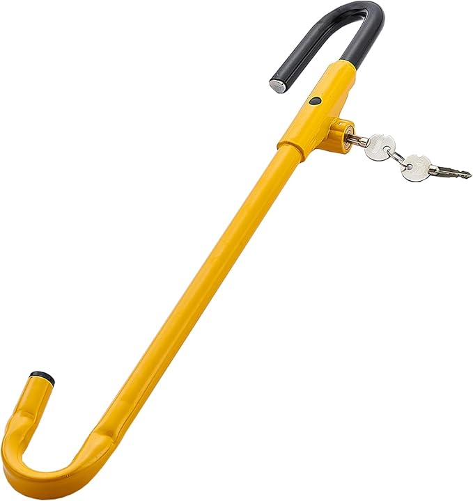 Steering Wheel Lock Anti-Theft Car Device, Steering Wheel Pedal Brake Lock Retractable Hook Car Security Products Universal Fit(Yellow)