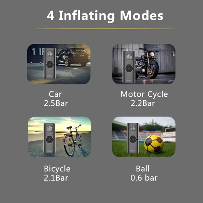 Air Compressor Portable Tire Inflator, 9000mAh Electric Air Pump, 150PSI Bike Pump Cordless Fast Inflate with Pressure Gauge & LED Light & LCD Display for Cars, Bikes, Balls, Motorcycles,Black