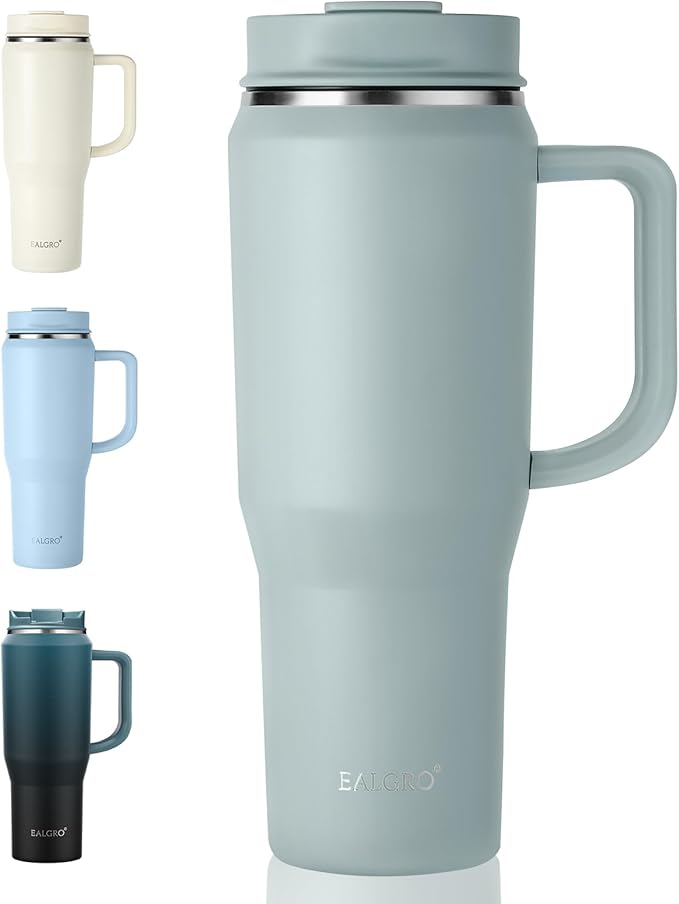 40 oz Tumbler with Handle, Insulated Tumblers with Lid and Straw, Large Metal Sports Water Bottle Jug, Thermal Stainless Steel Travel Coffee Mug Cup, Sage Green