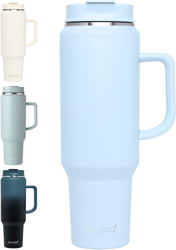 50 oz Tumbler with Handle, Insulated Tumblers with Lid and Straw, Large Metal Sports Water Bottle Jug, Thermal Stainless Steel Travel Coffee Mug Cup, Blue