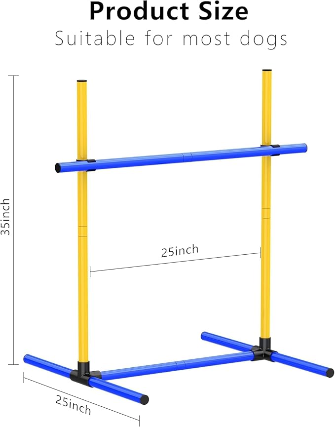 Adjustable Dog Agility Jump Set – Training Hurdles with Height Adjustable Bars, Portable Design with Carry Bag for Indoor & Outdoor Agility Courses (A-Jump Pole-1)