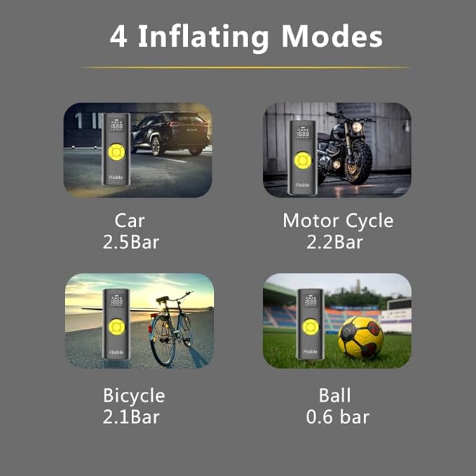 Air Compressor Portable Tire Inflator, 9000mAh Electric Air Pump, 150PSI Bike Pump Cordless Fast Inflate with Pressure Gauge & LED Light & LCD Display for Cars, Bikes, Balls, Motorcycles,Yellow