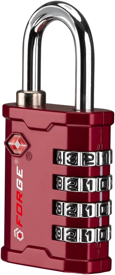FORGE 4 Digit 17067 TSA Approved Gun Box, Tool Box and Case Lock, Combination Padlock for Travel, RED 1 Lock.