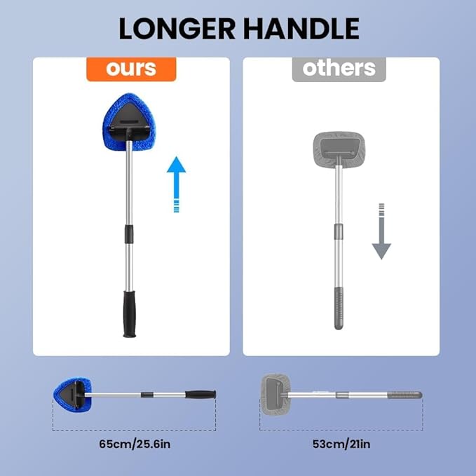 Car Windshield Cleaning Tool Set, Interior Exterior Auto Glass Cleaner Kit with Extendable Handle and 4 Reusable Microfiber Pads for Cars Trucks and Home (Orange)