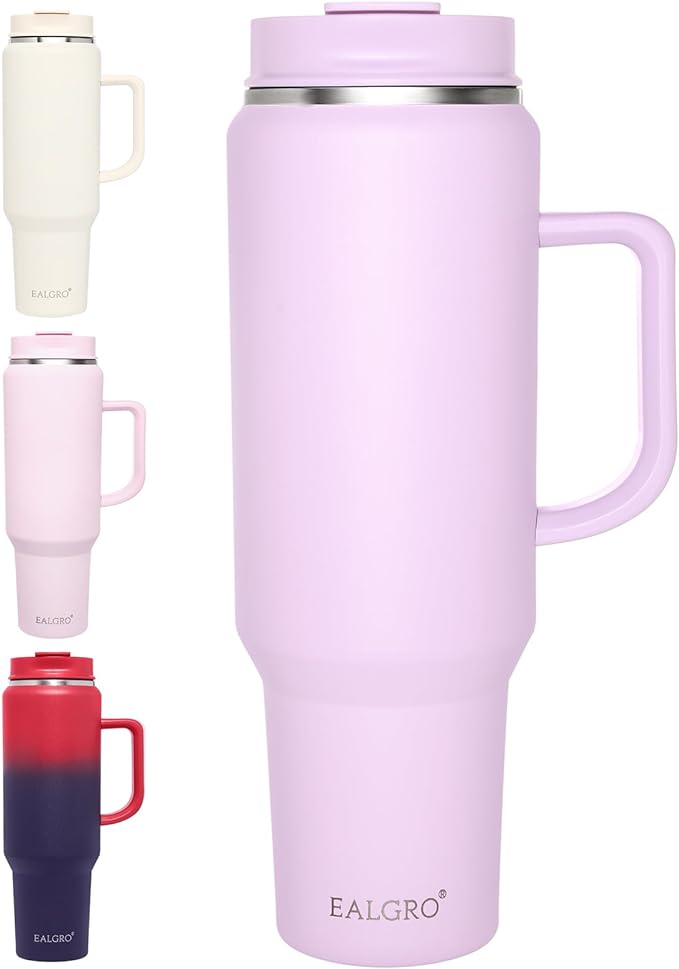 50 oz Tumbler with Handle, Insulated Tumblers with Lid and Straw, Large Metal Sports Water Bottle Jug, Thermal Stainless Steel Travel Coffee Mug Cup, Lavender