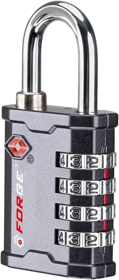 FORGE 4 Digit TSA Approved Combination Lock, Tool Box and Case Lock, Combination Padlock for Travel, Gym, Home. Grey 1 Lock.