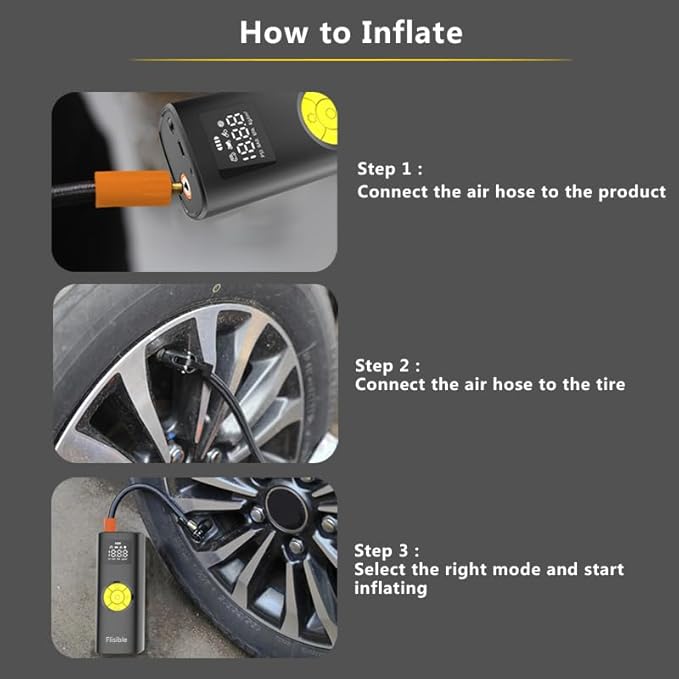 Air Compressor Portable Tire Inflator, 9000mAh Electric Air Pump, 150PSI Bike Pump Cordless Fast Inflate with Pressure Gauge & LED Light & LCD Display for Cars, Bikes, Balls, Motorcycles,Yellow