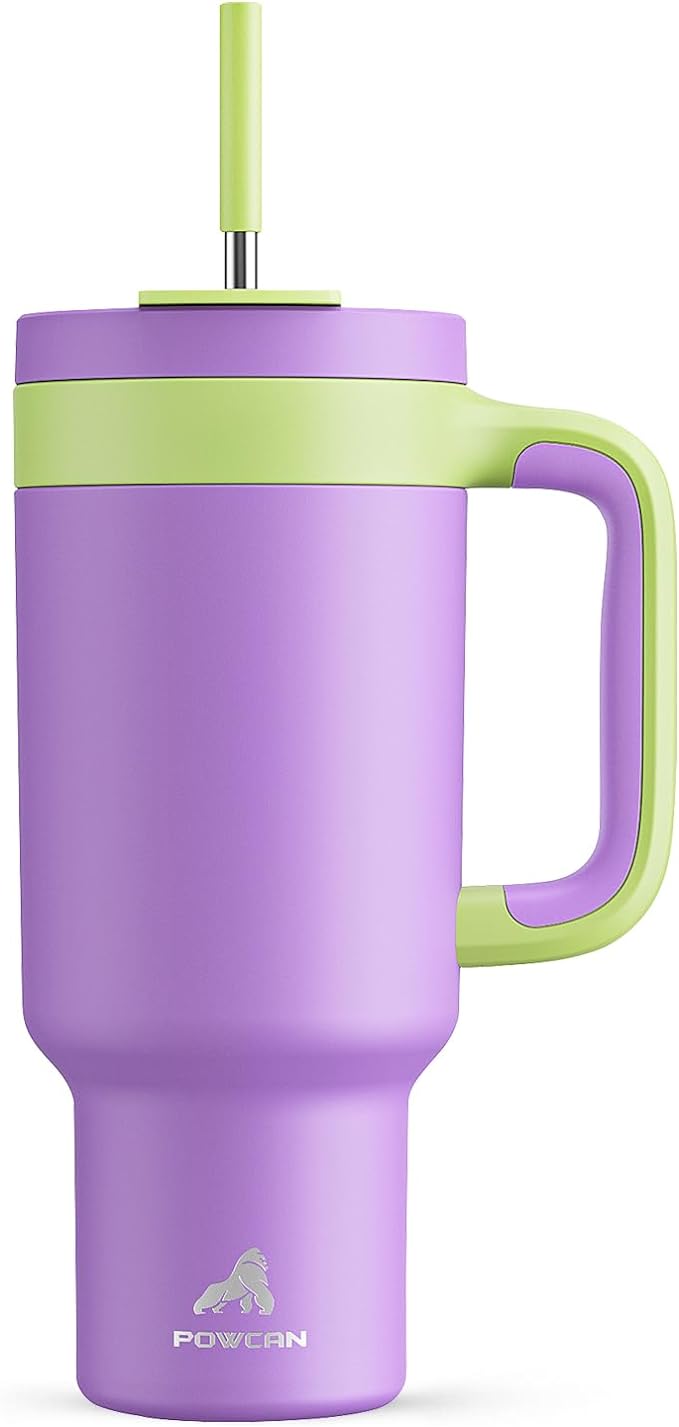 POWCAN 40 oz Tumbler with Handle, 2-in-1 Straw and Sip Lid, Leakproof, Dishwasher Safe, Insulated Stainless Steel Travel Coffee Mug, Keeps Cold for 34 Hours, Fits in Car Cup Holder (Wisteria)