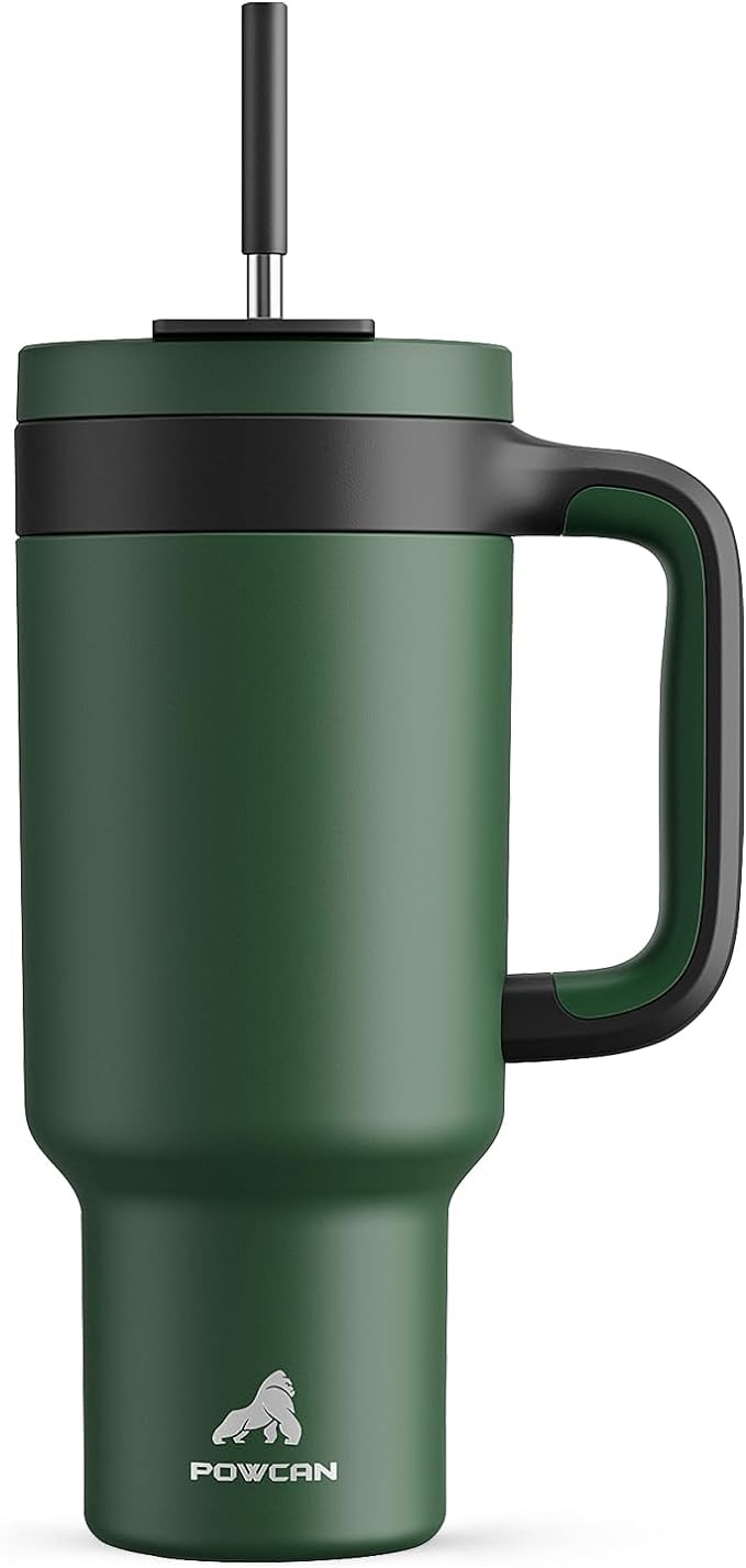 POWCAN 40 oz Tumbler with Handle, 2-in-1 Straw and Sip Lid, Leakproof, Dishwasher Safe, Insulated Stainless Steel Travel Coffee Mug, Keeps Cold for 34 Hours, Fits in Car Cup Holder (Forest)