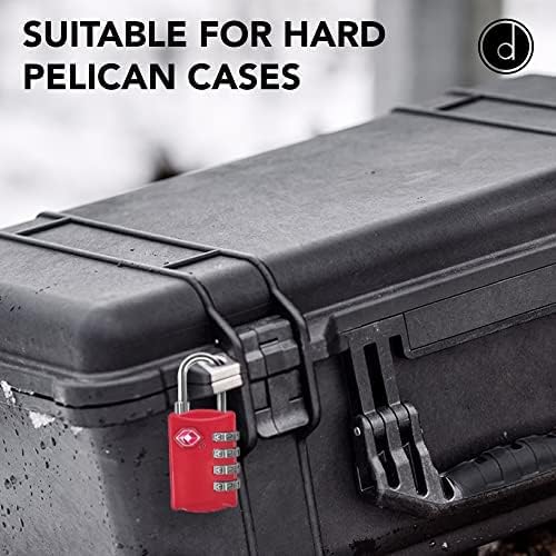 TSA Locks for Luggage, 2-Pc Durable Steel Padlock, Keyless Easy to Read 4-Digit Combination Lock for Backpacks, Travel Suitcases, Toolbox, Filing Cabinets, Baggage & Gym Locker, Red