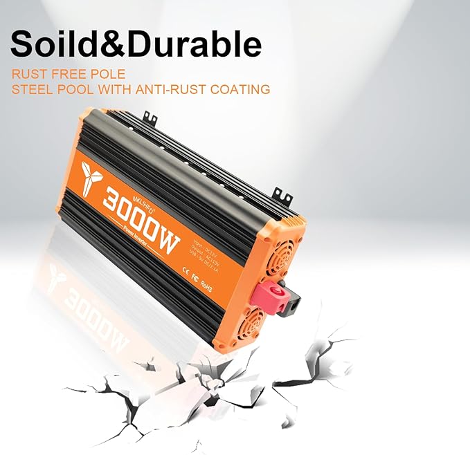 3000W Inverter 12V DC to 110V AC Converter for Home, RV, Truck, Off-Grid Solar Power Inverter with Built-in 5V/2.1A USB, AC Hardwire Port, Remote Controlle