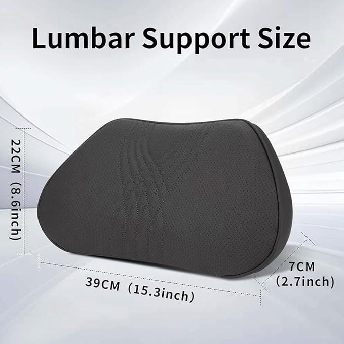 Lumbar Support Pillow for Car Seat, Office Chair Leather Memory Foam Lower Back Cushion for Back Pain Relief Improve Posture, Ergonomic Back Rest for Gaming Chair, Black, 1PC