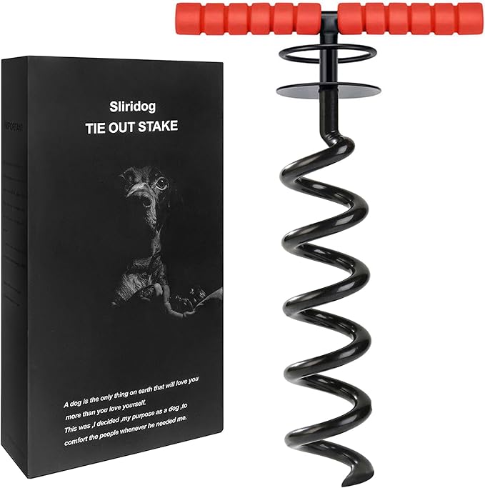 Dog Tie Out Stakes,Heavy Duty Stake for Large Dogs,Strongest Dog Anchor Holds 2 Large Dogs Up to 200 lbs,Free and Safe On Yard,Beach,Camping,Outdoor (L（Only Stake）, Black)