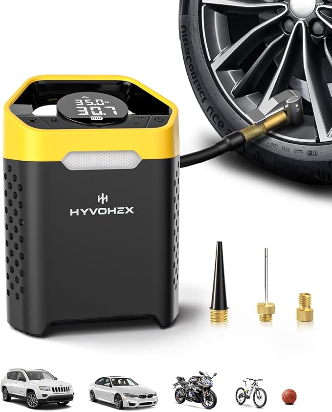 Heavy-Duty 160 PSI Tire Inflator Portable Air Compressor, 1 Min Fast Inflation Cordless Portable Air Pump with Digital Pressure Gauge & LED Light, Electric Tire Pump for Car, SUV, Bike, Ball