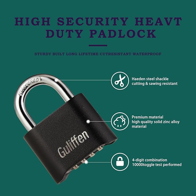 Long Shackle Combination Lock, Heavy Duty Outdoor Padlock Weatherproof, Resettable Combination Padlock of Metal for Gate, Shed, Storage Locker, Cable (Black, 7 Pack)