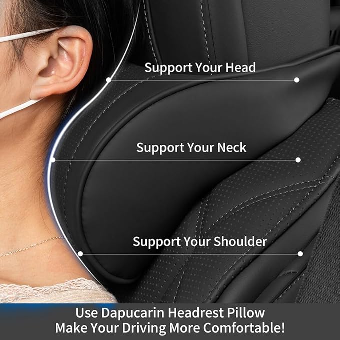 Car Headrest Memory Foam Neck Pillow for Driving with Leather Cover Soft Comfortable Seat Head Pillow Cushion for Most Cars SUV Sedan Home Office Black (1PC)