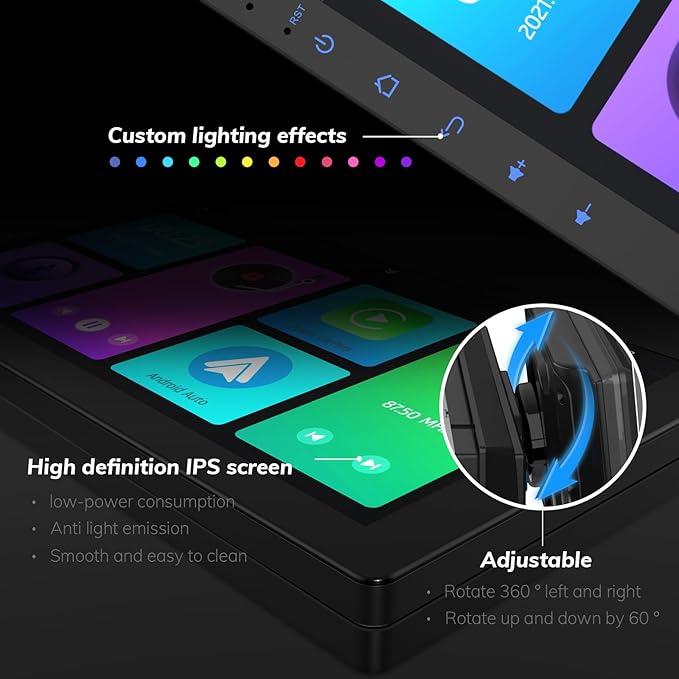 10.1" Single Din Car Radio with Rotatable Touchscreen, Wireless Apple CarPlay, Android Auto, GPS Navigation, Bluetooth, Hi-Fi Sound, Voice Control, Backup Camera