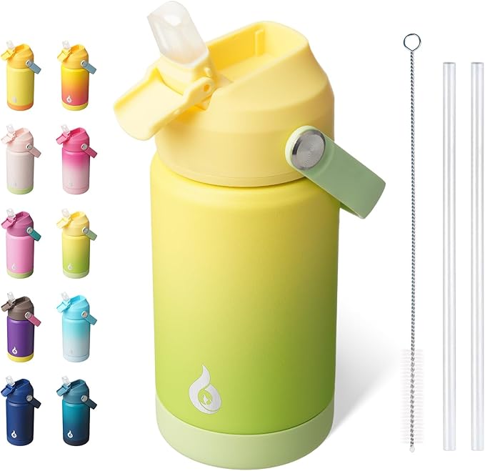 BJPKPK Insulated Water Bottle with Straw Lid, 12oz Thermo Water Bottles, Flex Handle & Non-slip Boot, BPA Free Leak Proof Stainless Steel Metal Thermo, Tumblers, Cups,Fresh Green