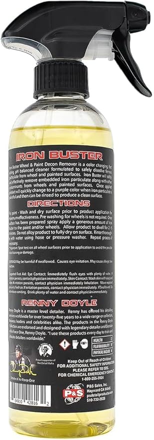 P & S Professional Detail Products Iron Buster Wheel & Paint Decon Remover - pH Balanced, Safe on Alloy, Chrome, Steel & Aluminum Wheels - 16 oz Spray