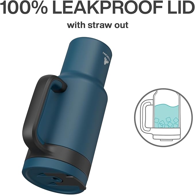 POWCAN 40 oz Tumbler with Handle, 2-in-1 Straw and Sip Lid, Leakproof, Dishwasher Safe, Insulated Stainless Steel Travel Coffee Mug, Keeps Cold for 34 Hours, Fits in Car Cup Holder (Deepsea)