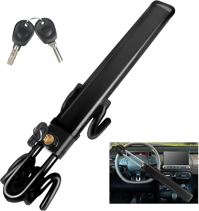 Car Steering Wheel Lock Anti-Theft Device,Black Car Lock Steering Wheel Lock Heavy Duty Anti Theft Car Device with Key