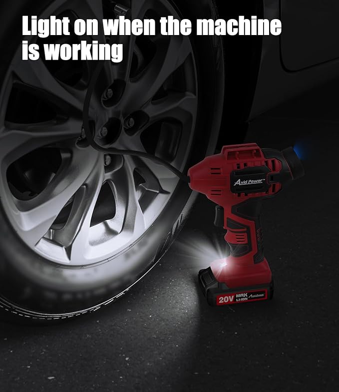 AVID POWER Tire Inflator Portable Air Compressor,20V Cordless Tire Pump, Rechargeable Air Pump for Car Tires and other Inflatables (Red)