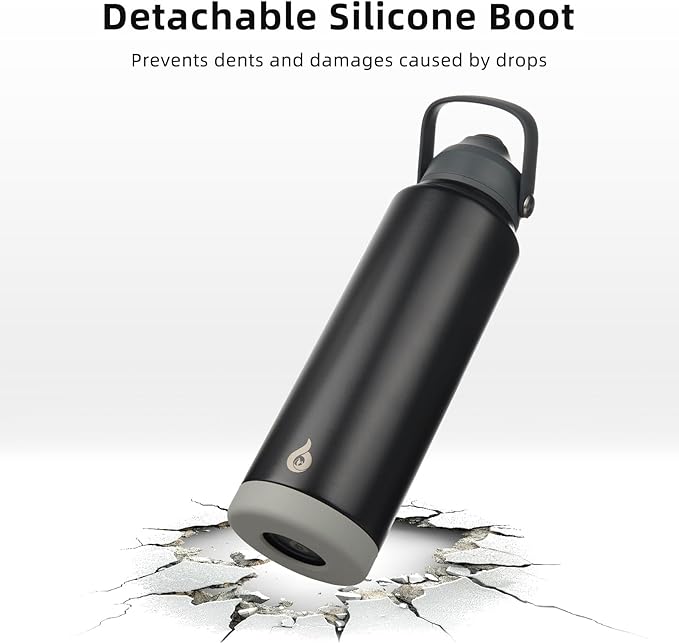 BJPKPK Insulated Water Bottle with Straw Lid, 18oz Thermo Water Bottles with Soft Nozzle, Flex Handle & Non-slip Boot, BPA Free Leak Proof Stainless Steel Metal Thermo, Tumblers, Cups,Black