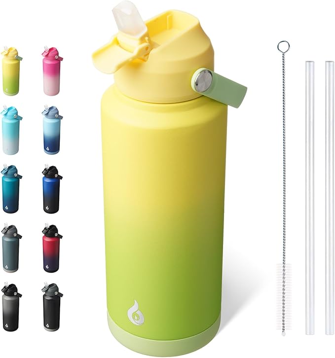 BJPKPK Water Bottle with Straw Lid, 32oz Vacuum Insulated Water Bottles, Metal Stainless Steel Thermo for Sports, Travel, BPA Free Leak Proof Thermo, Cups, Flasks, Tumblers,Fresh Green