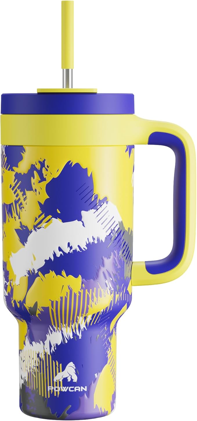 POWCAN 40 oz Tumbler with Handle, 2-in-1 Straw and Sip Lid, Leakproof, Dishwasher Safe, Insulated Stainless Steel Travel Coffee Mug, Keeps Cold for 34 Hours, Fits in Car Cup Holder (Rise to Glory)