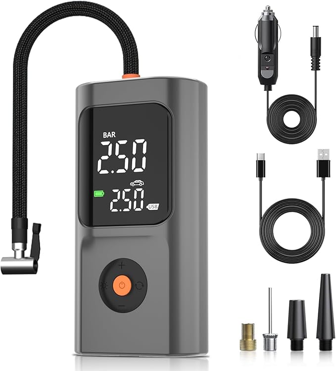 PARDUS Tire Inflator Portable Air Compressor, 150PSI Air Pump For Car Tires with Digital Pressure Gauge, Bike Tire Pump with LED Light and Auto Shut-Off Function for Car, Motorcycle, Bicycle, Balls