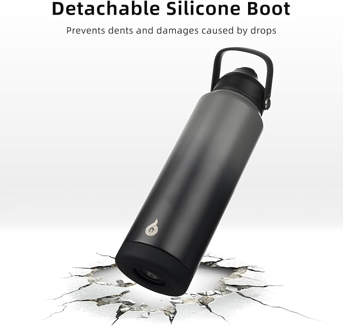 BJPKPK Insulated Water Bottle with Straw Lid, 40oz Large Thermo, BPA Free Leak Proof Stainless Steel Metal Water Bottles, Tumblers, Cups, Flasks for Travel, Sports,Black Grey