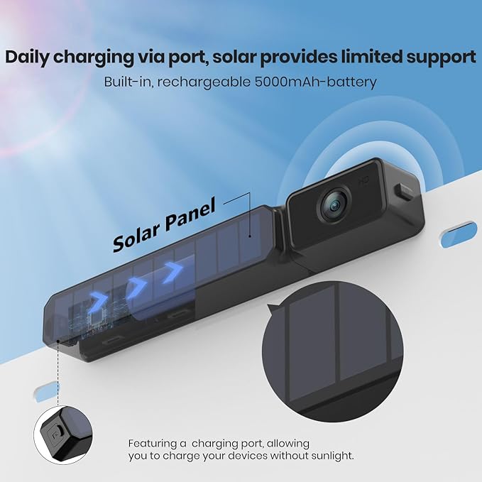 Solar Wireless Backup Camera, 1080P 5'' Monitor Back Up Camera Systems Wireless, 3 Mins DIY Installation, Reverse Camera for Car, Truck, Van, RV