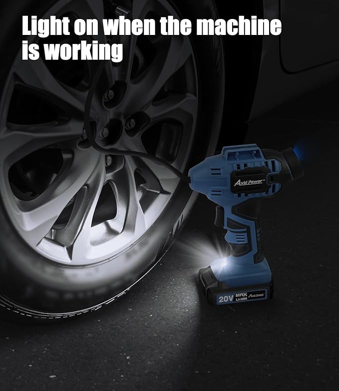 Tire Inflator Portable Air Compressor,20V Cordless Tire Pump, Rechargeable Air Pump for Car Tires and other Inflatables (Dark Blue)