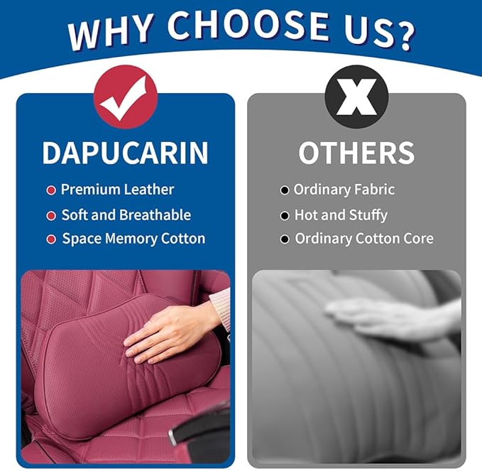 Lumbar Support Pillow for Car Seat, Office Chair Leather Memory Foam Lower Back Cushion for Back Pain Relief Improve Posture, Ergonomic Back Rest for Gaming Chair, Red, 1PC