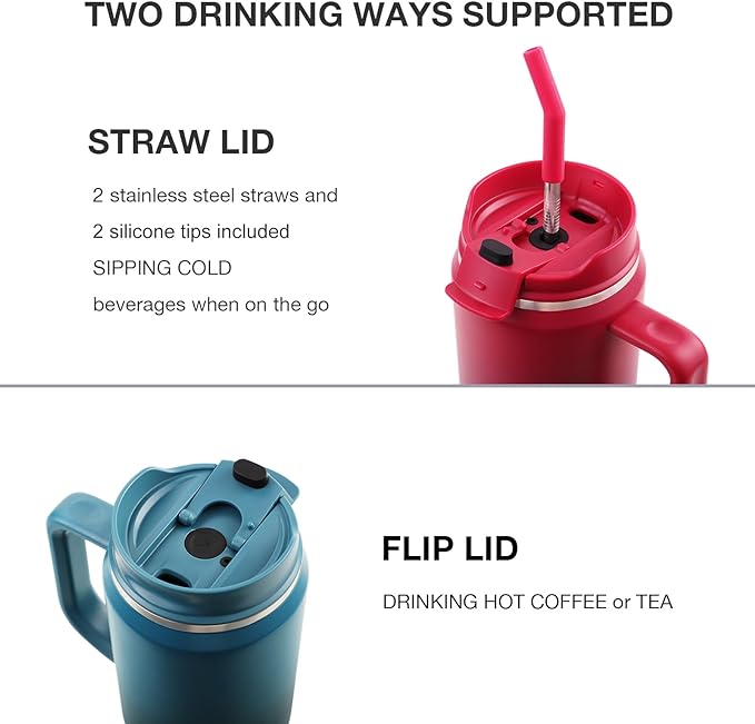 50 oz Tumbler with Handle, Insulated Tumblers with Lid and Straw, Large Metal Sports Water Bottle Jug, Thermal Stainless Steel Travel Coffee Mug Cup, Blush