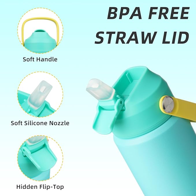 BJPKPK Insulated Water Bottle with Straw Lid, 18oz Thermo Water Bottles, Flex Handle & Non-slip Boot, BPA Free Leak Proof Stainless Steel Metal Thermo, Tumblers, Cups,Twilight Blue