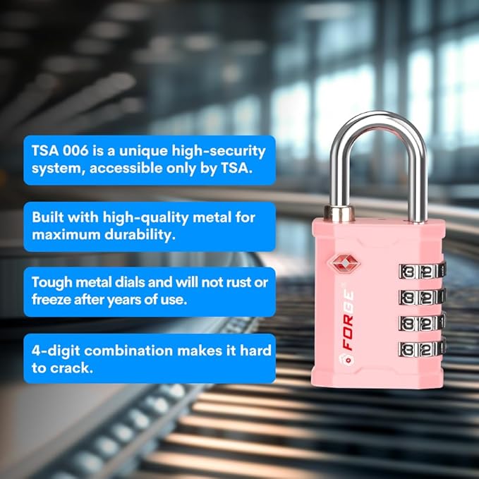FORGE 4 Digit 17067 TSA Approved Combination Lock, Great for Tool Box and Case Lock, Combination Padlock for Travel, Pink 1 Lock.