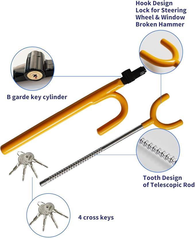 Steering Wheel Lock Anti-Theft car Device Car Wheel Locks Heavy Duty Vehicle Security Steering Wheel Lock for Truck Car Vehicles Van Lorry SUV with 4 Keys, Elongated Length MAX 30.5“ Yellow