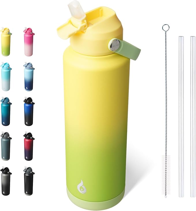 BJPKPK Insulated Water Bottle with Straw Lid, 40oz Large Thermo, BPA Free Leak Proof Stainless Steel Metal Water Bottles, Tumblers, Cups, Flasks for Travel, Sports,Fresh Green