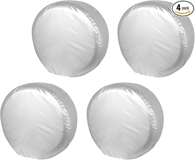 Explore Land Weatherproof Tire Covers 4 Pack Alumium Wheel Protector for Truck, SUV, Trailer, Camper, RV,S (Fits Diameter 23"-25.75") Silver, Set of 4